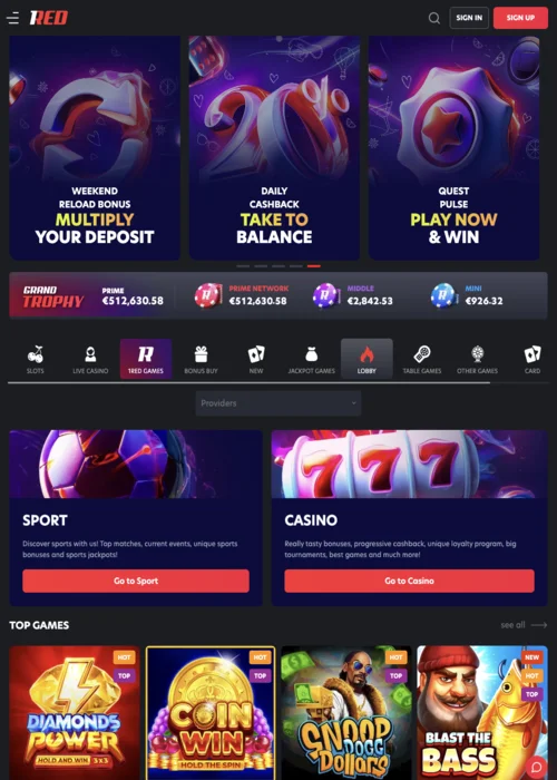Spiel-Kategorien 1Red Casino