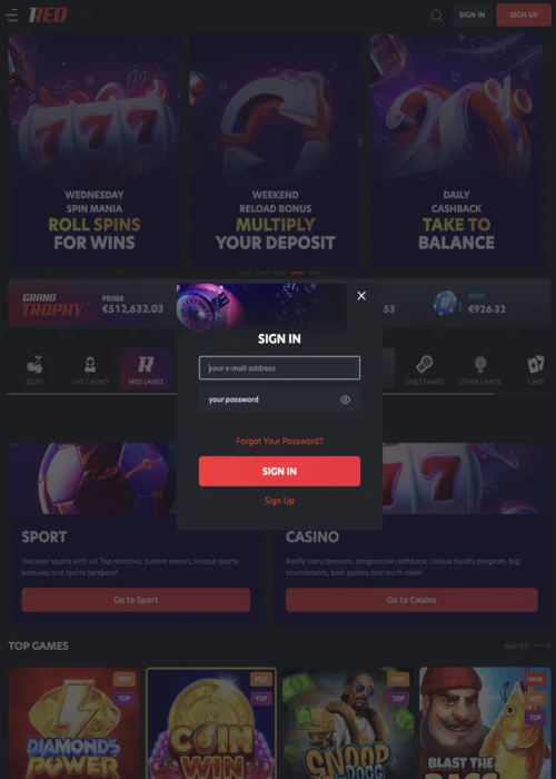 Login mit E-Mail 1Red Casino
